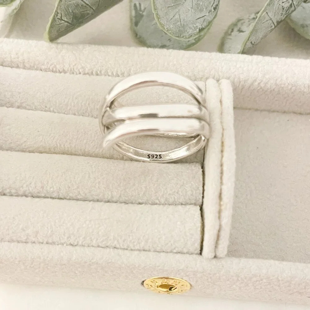 925 Sterling Silver Criss Cross Ring Chunky Ring Geometric Ring Twist Ring - Picture 9 of 9